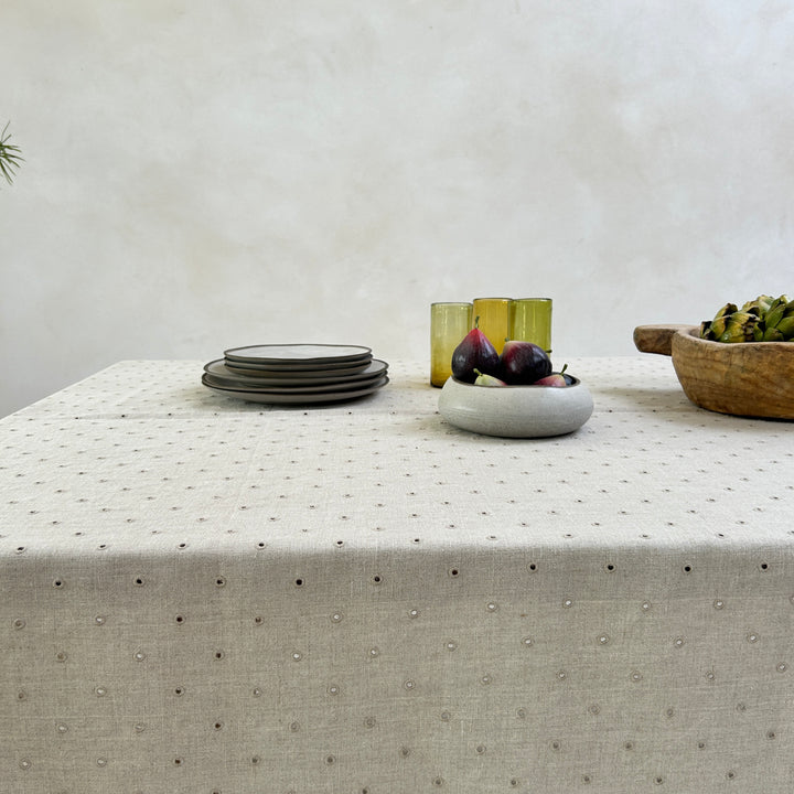 Broderie Dots Linen Tablecloth | Pebble