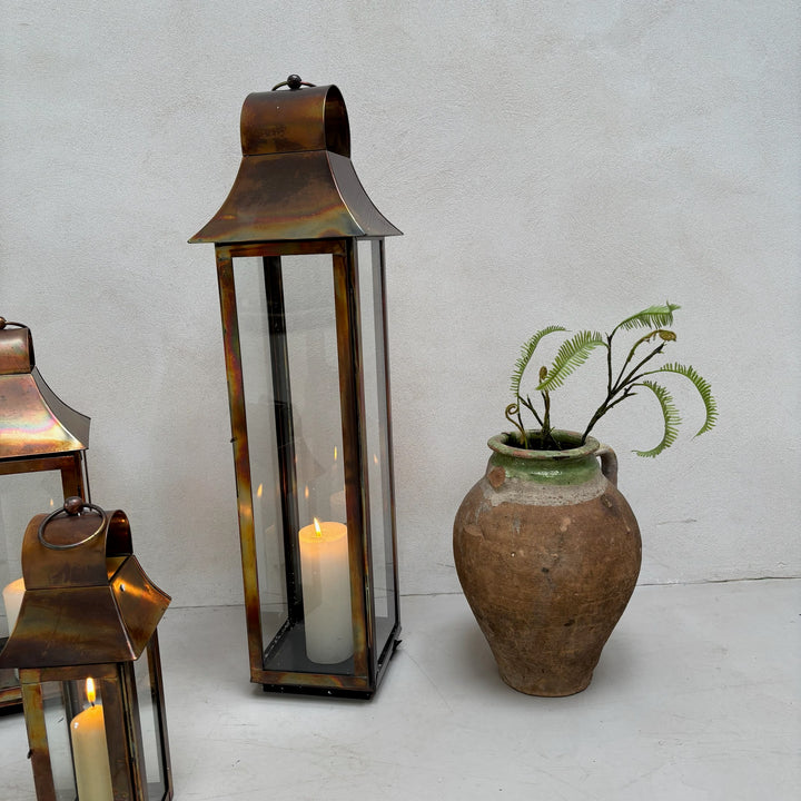 Burnished Copper Glass Lantern