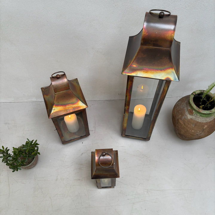 Burnished Copper Glass Lantern