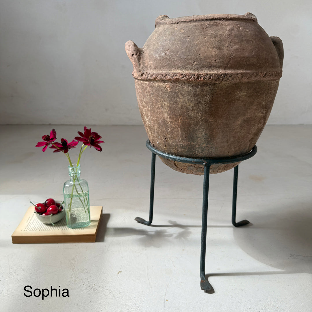 Antique Moroccan Berber Terracotta Cooking Pot on Stand
