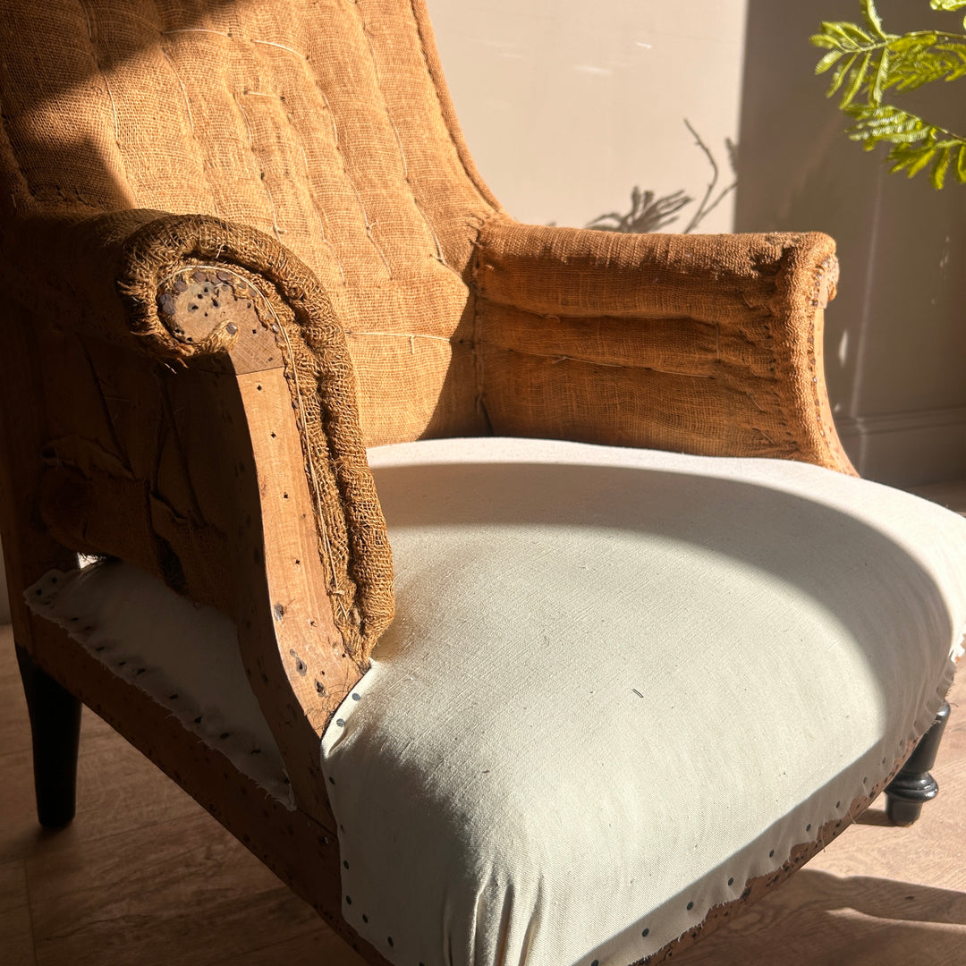 Antique French Deconstructed Armchair &amp; Footstool | Louise