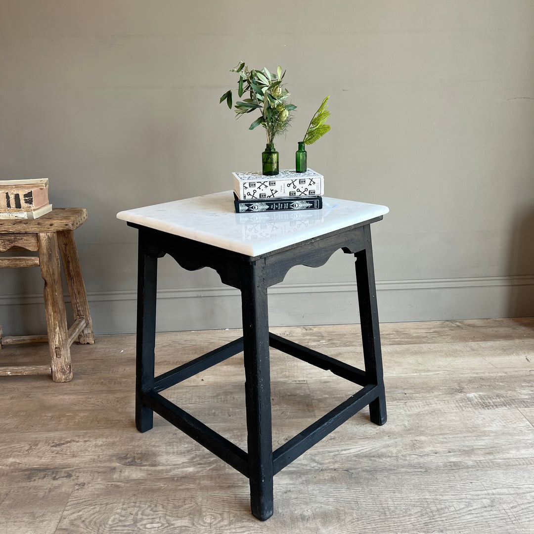 Vintage Polished Marble Top Square Side Table | Caister