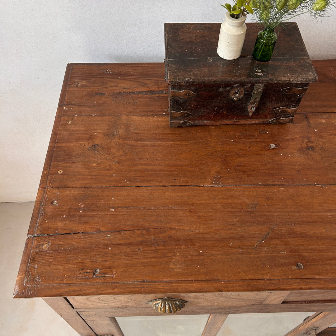 Antique Glazed Dark Wood Teak Sideboard With Drawers | Selena