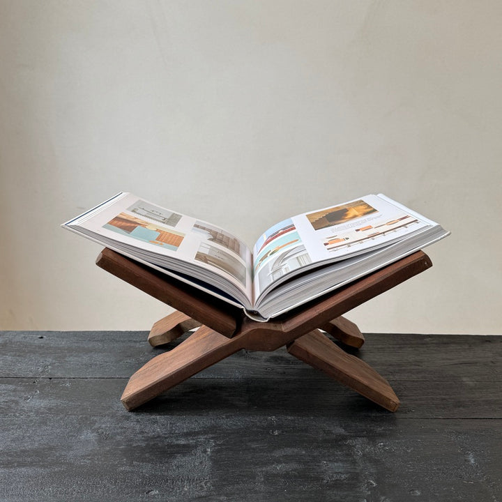 Solid Teak Folding Book Stand | Large Coffee Table Book Holder