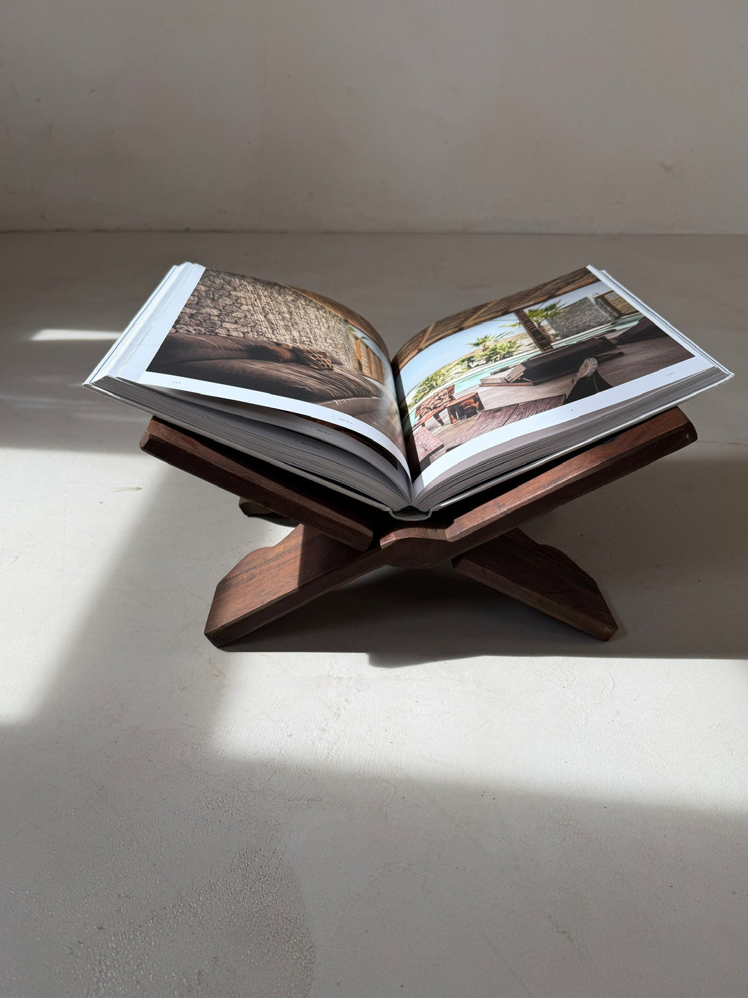 Solid Teak Folding Book Stand | Large Coffee Table Book Holder