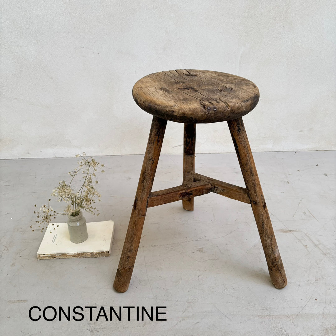 Antique Rustic Round Top Stool