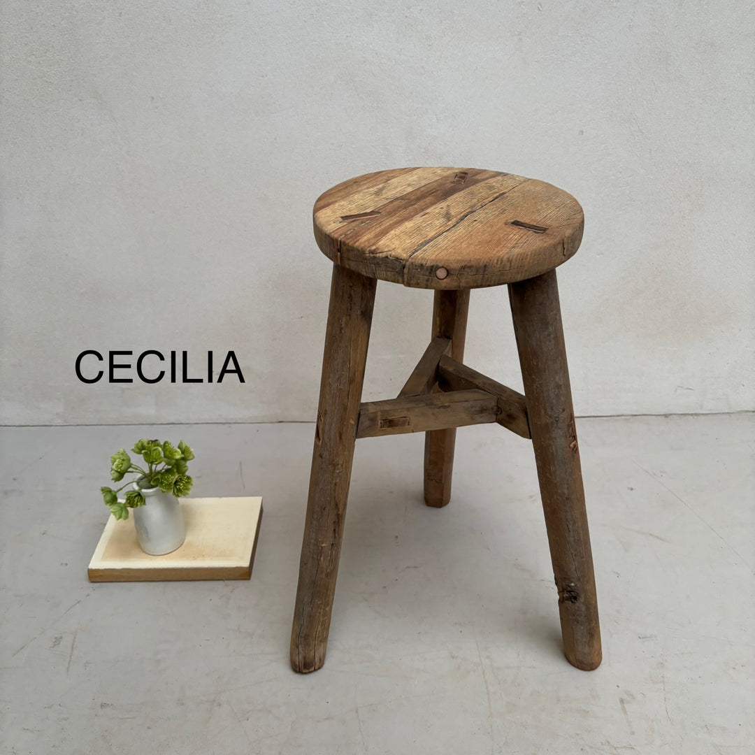 Antique Rustic Round Top Stool