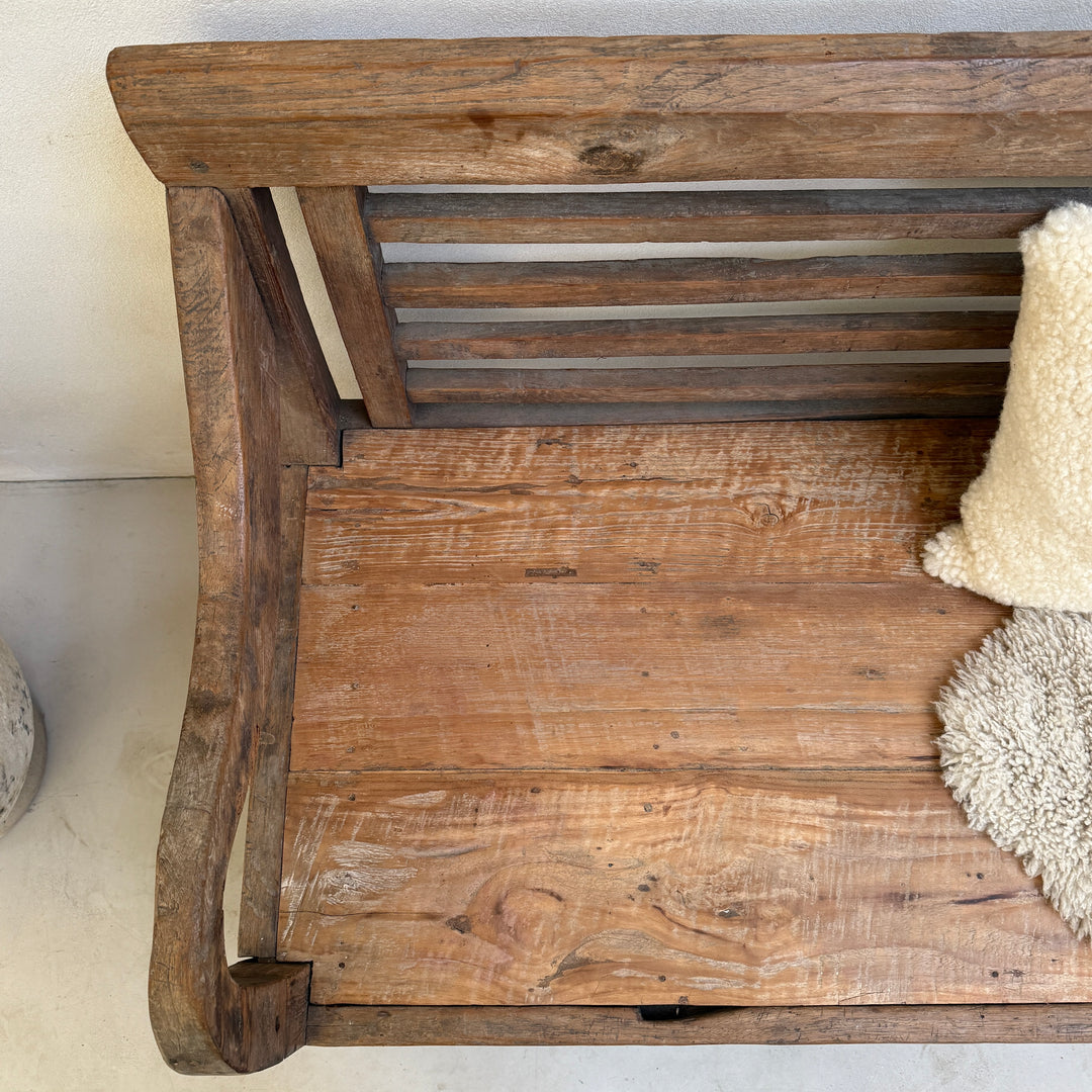 Large antique hand carved wooden bench | Rupert