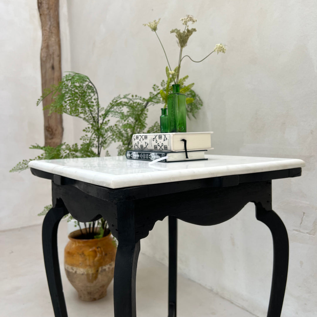 Vintage Polished Marble Top Square Side Table | Arnot
