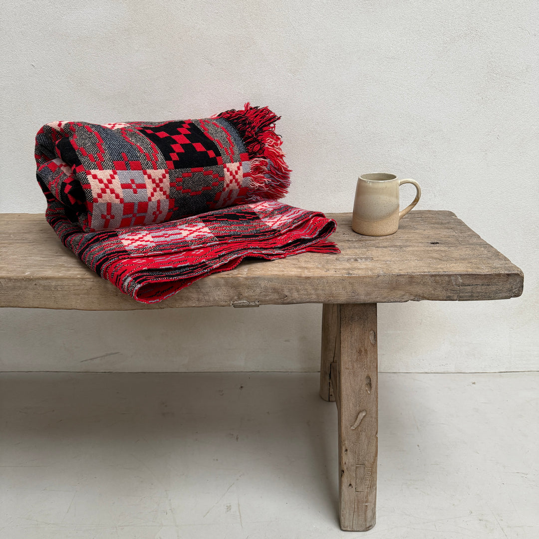 Vintage Red Welsh Tapestry Blanket