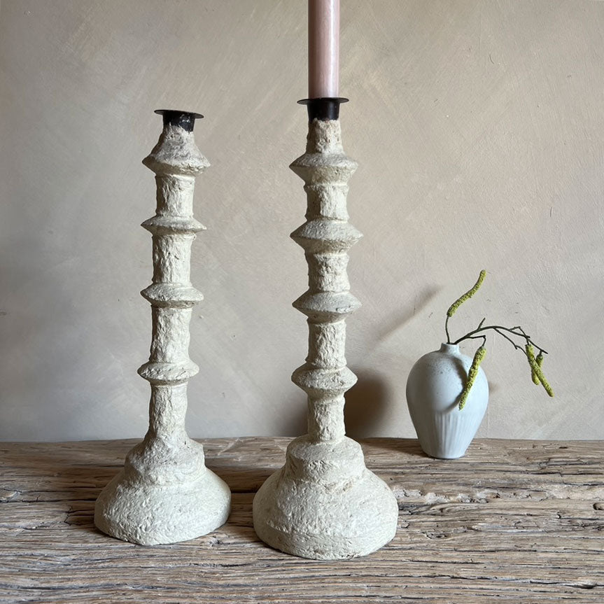 Rustic Paper Mache Candlestick Holder Florence