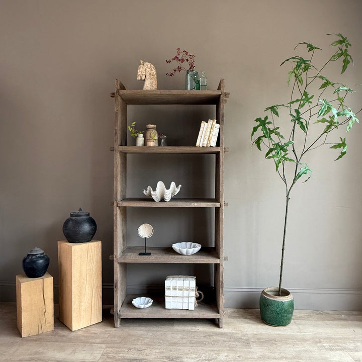 Reclaimed Elm Open Shelving Unit | Tall Rustic Bookcase