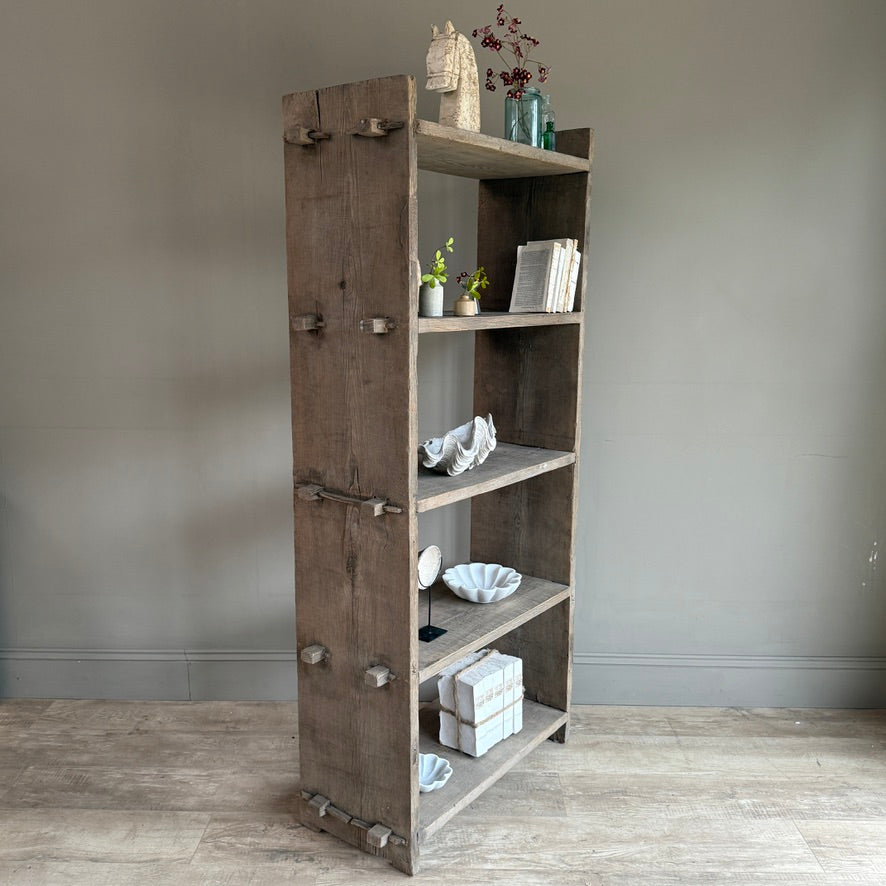 Reclaimed Elm Open Shelving Unit | Tall Rustic Bookcase