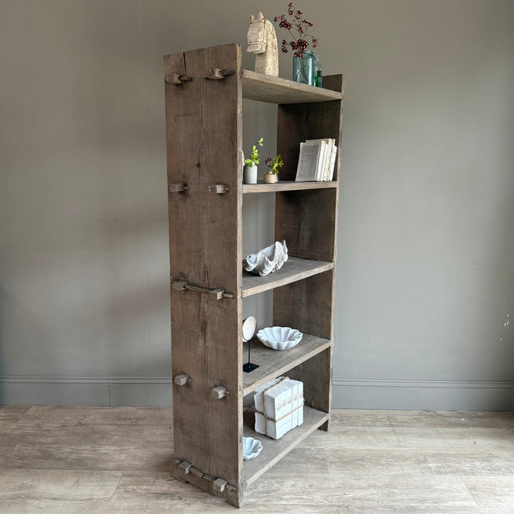 Reclaimed Elm Open Shelving Unit | Tall Rustic Bookcase