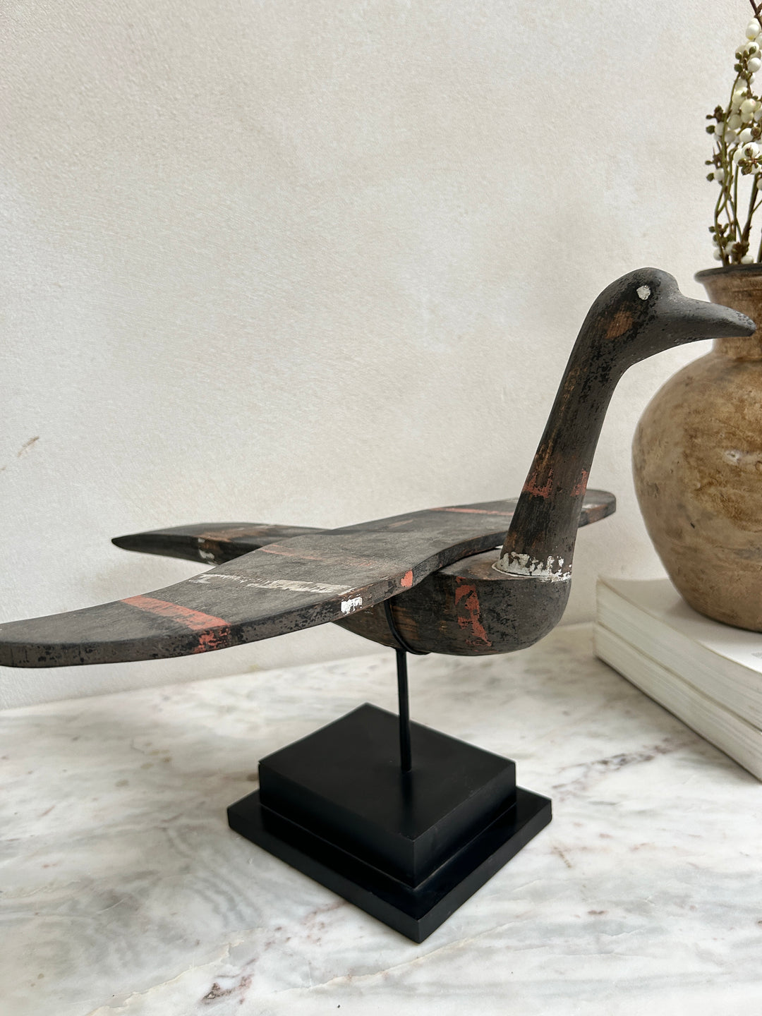 Antique Wooden Bird On Stand | Mentari