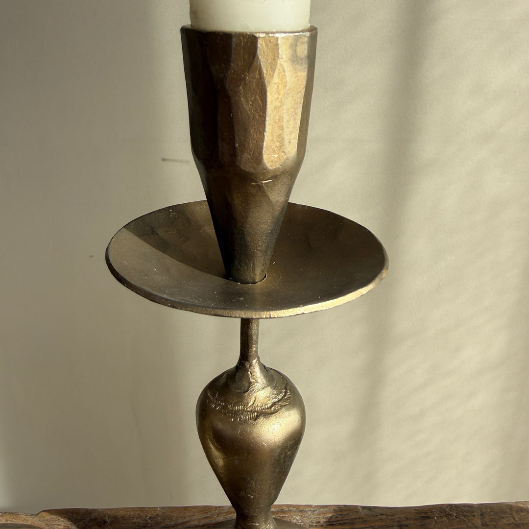 Hammered Brass Metal Candlestick Holder