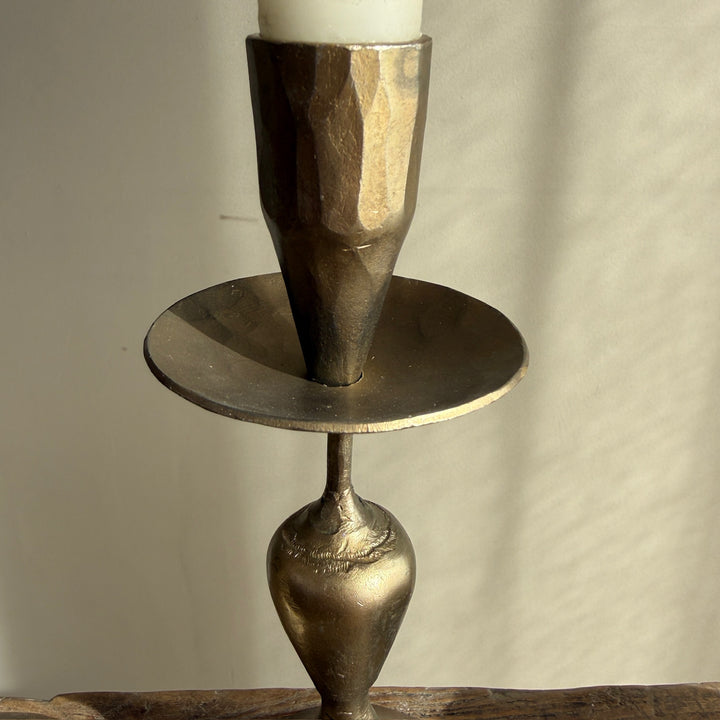 Hammered Brass Metal Candlestick Holder