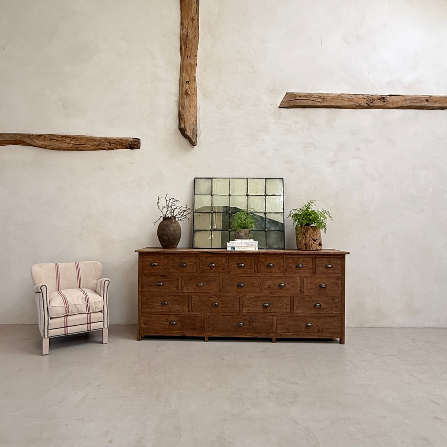 Full-length view of the Chiswick Dark Wood Multi Drawer Chest demonstrating its generous width, elegant proportions and practical multi-drawer storage, making it an ideal statement piece for larger interiors.