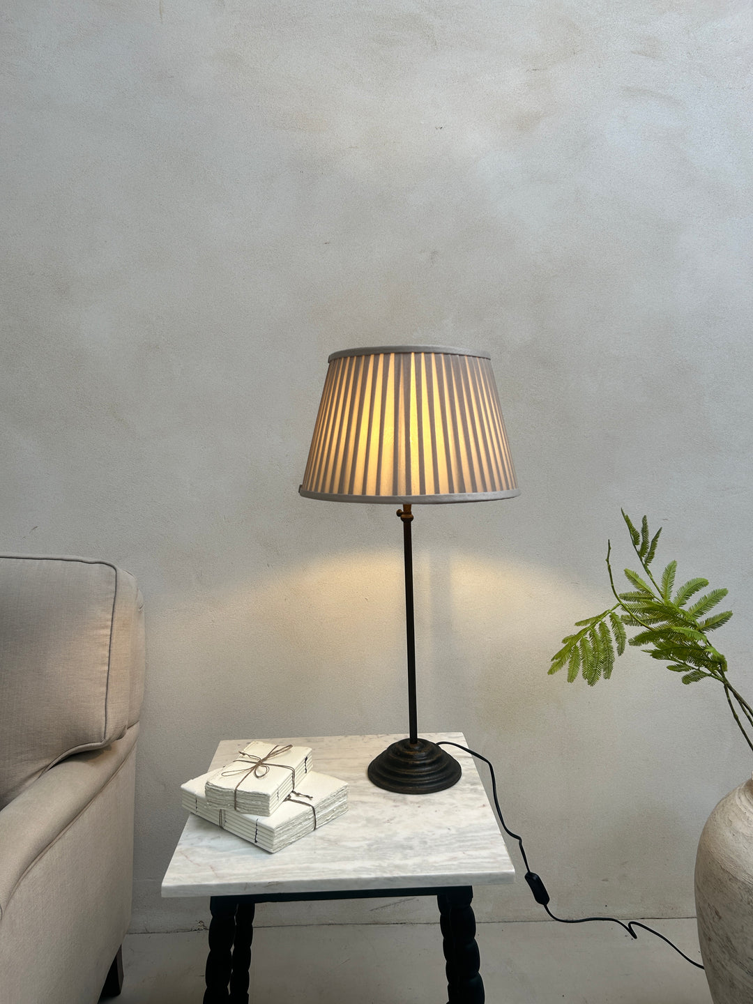 Classic Bronze Table Lamp | Pleated Silk Shade