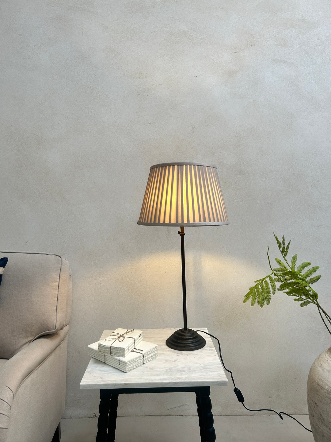 Classic Bronze Table Lamp | Pleated Silk Shade