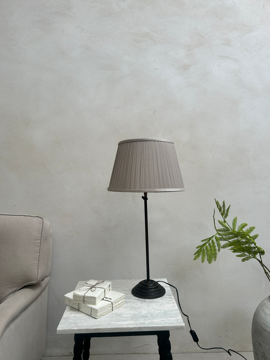 Classic Bronze Table Lamp | Pleated Silk Shade