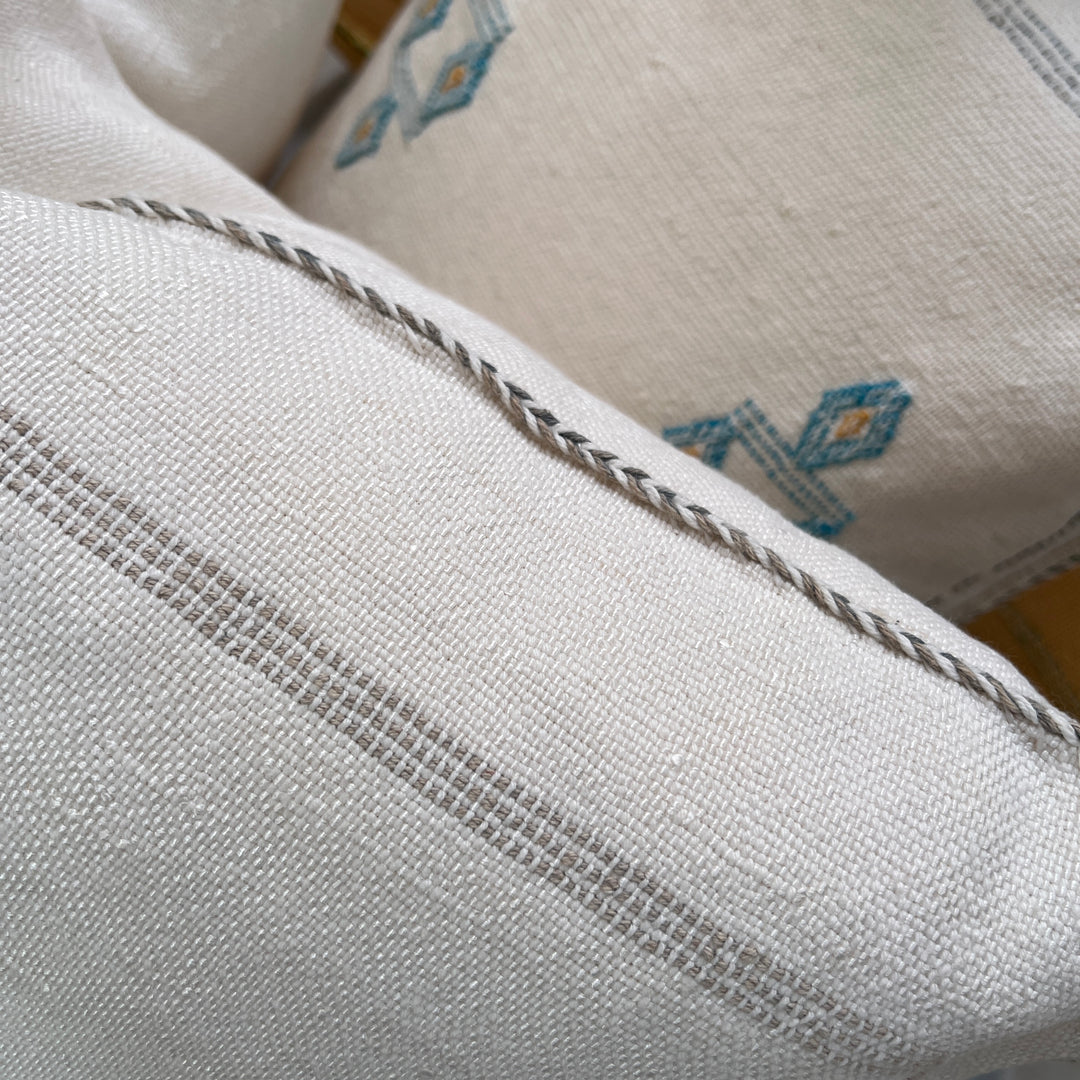 Close-up of a textured fabric with embroidered patterns