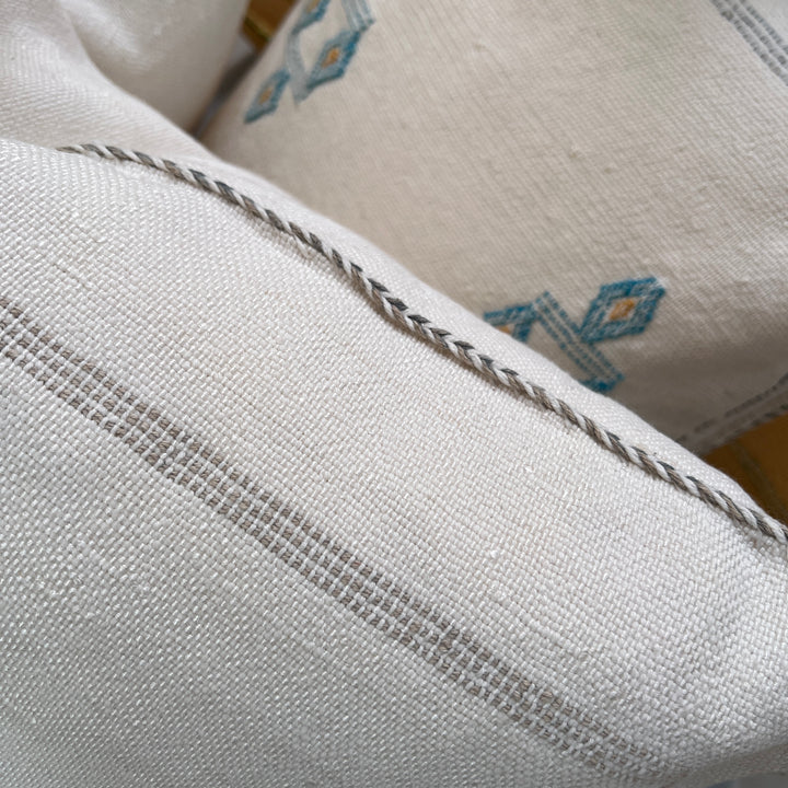Close-up of a textured fabric with embroidered patterns