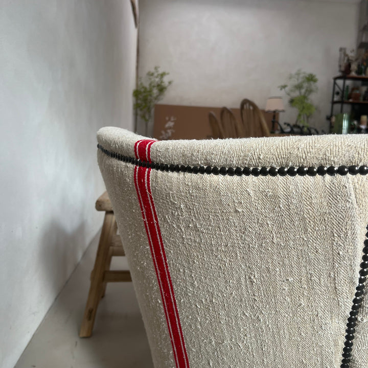 French Grain Sack Linen Armchair No:2