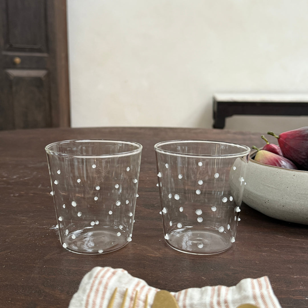 Clear drinking glass | dots