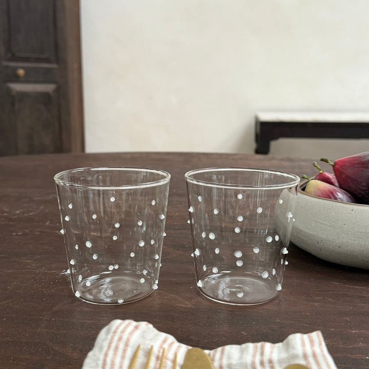 Clear drinking glass | dots