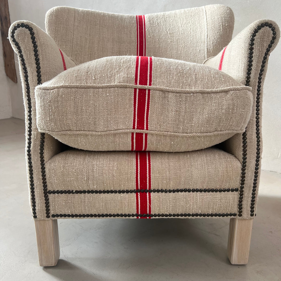 French Grain Sack Linen Armchair No:2