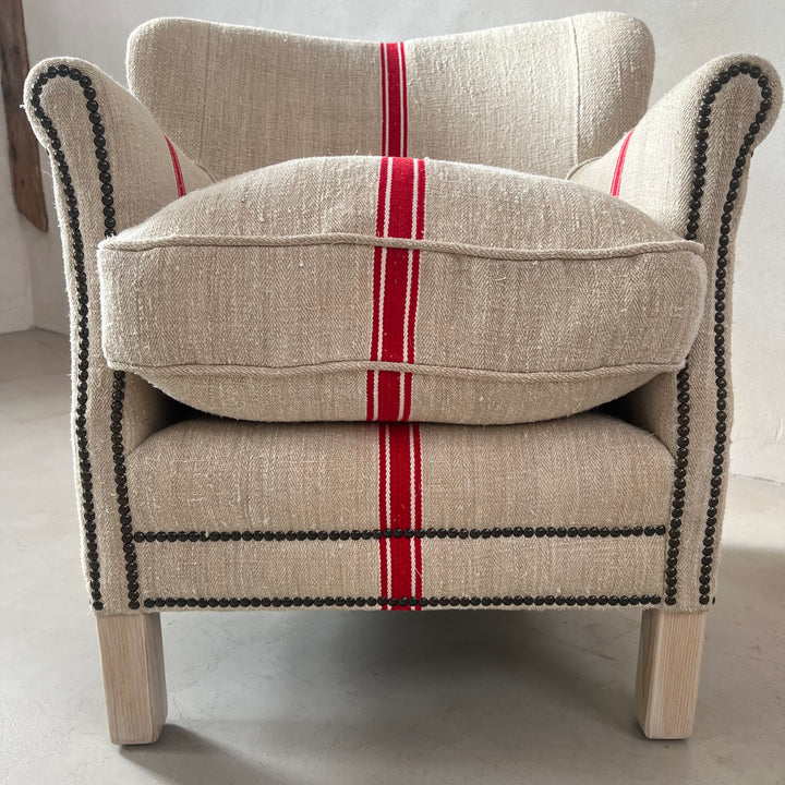 French Grain Sack Linen Armchair No:2