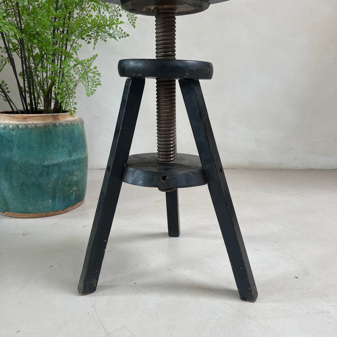 Vintage Black Round Top Screw Studio Stool