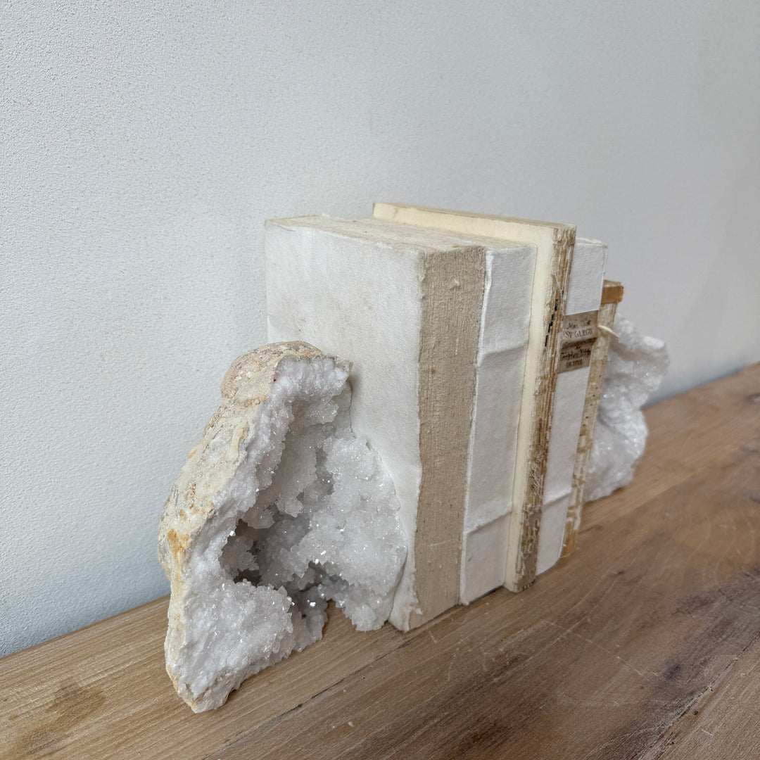 Geode limestone & crystal bookend pair