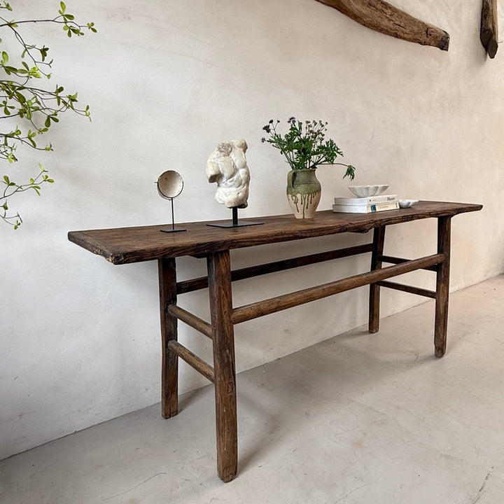 Extra Large Antique Elm Console Table Dark Wood | Cliveden