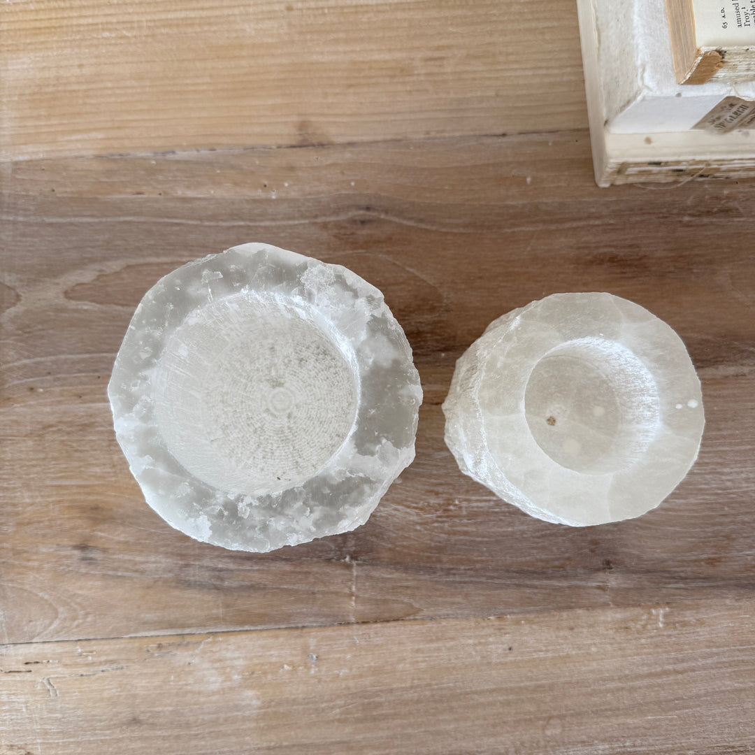 Ivory Selenite Tealight Holder