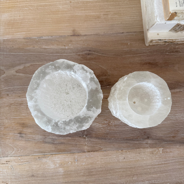 Ivory Selenite Tealight Holder