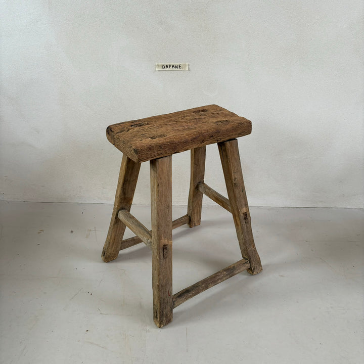 Rustic Wood Antique Stool Daphne