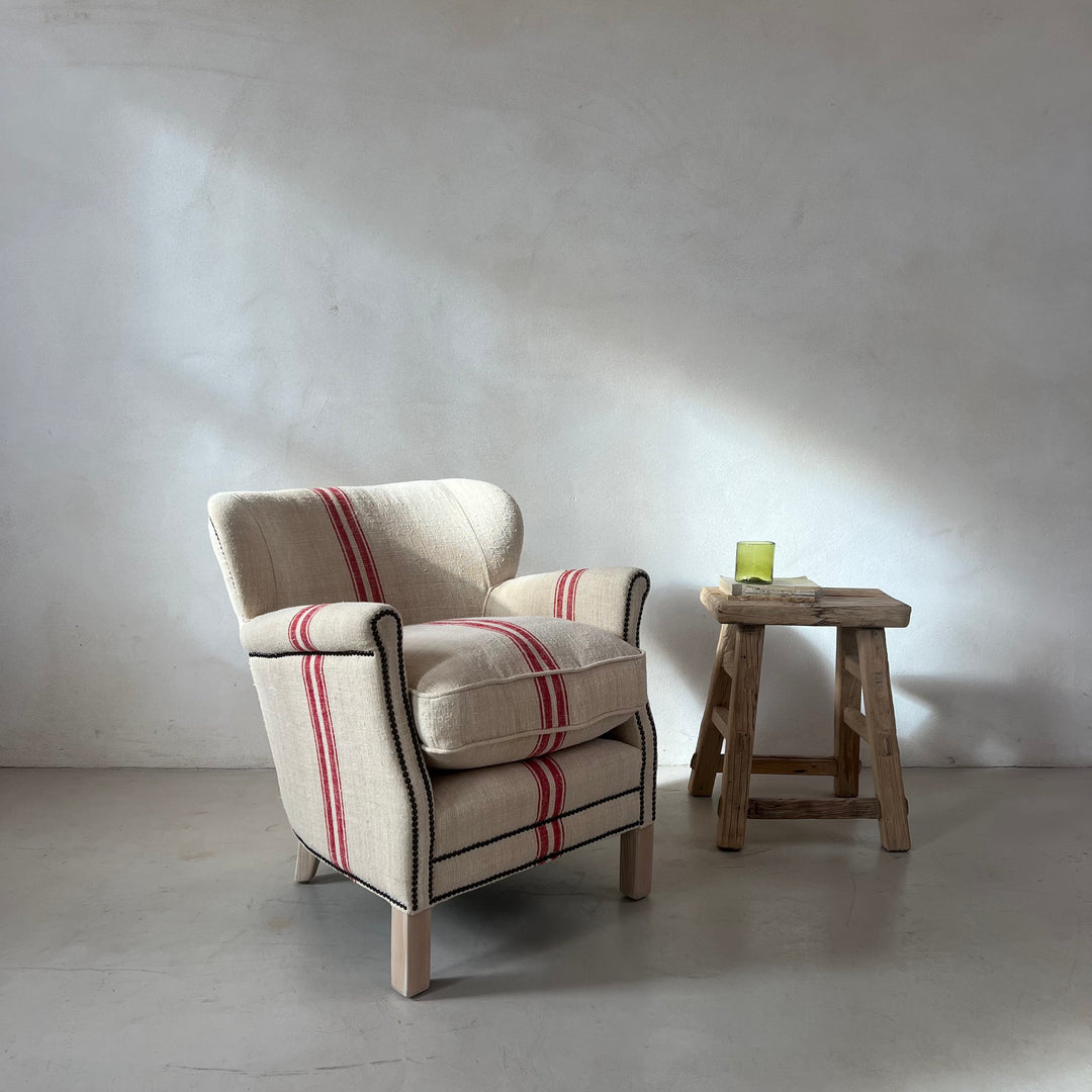 French Grain Sack Linen Armchair No:1