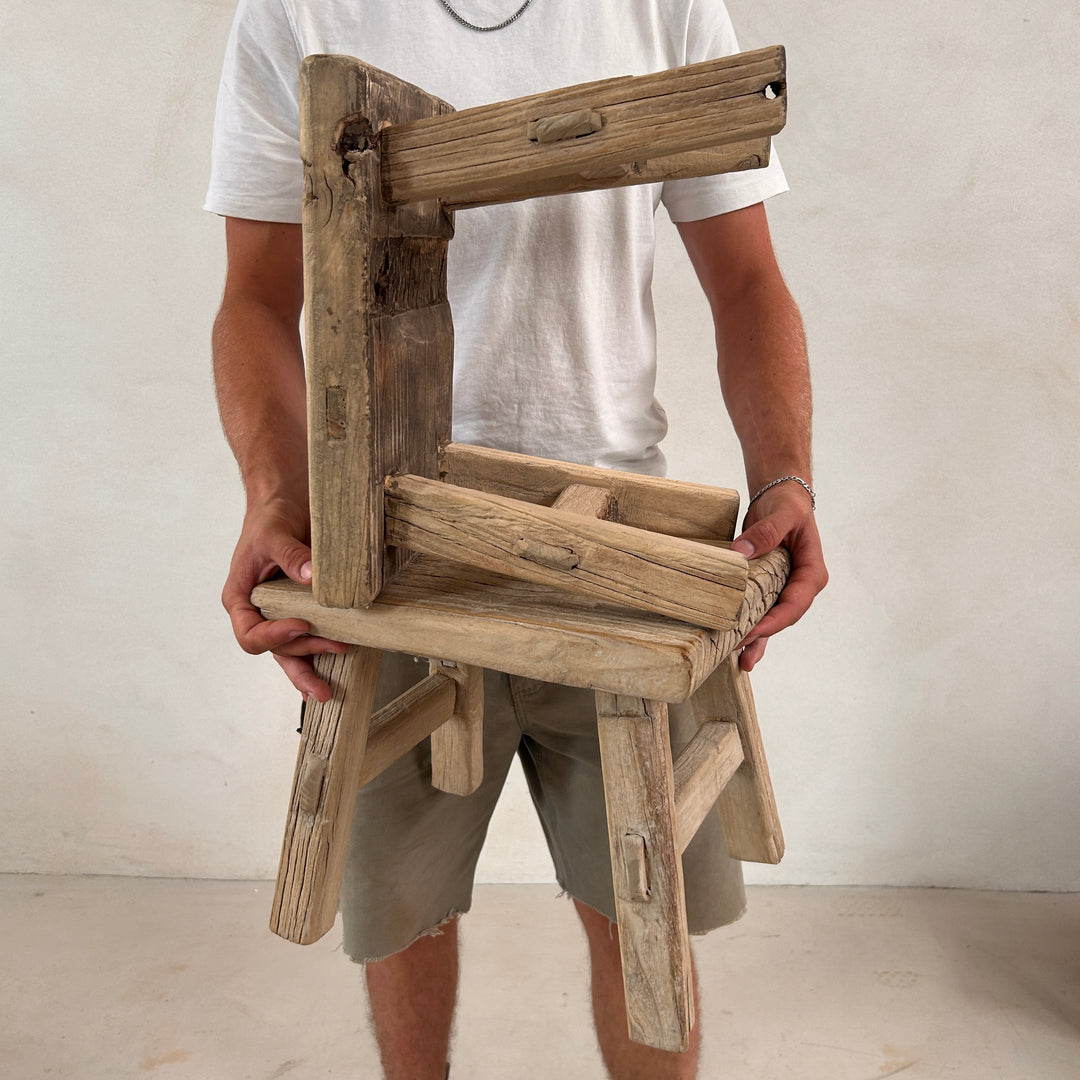 Antique rustic wood footstool | Chatsworth
