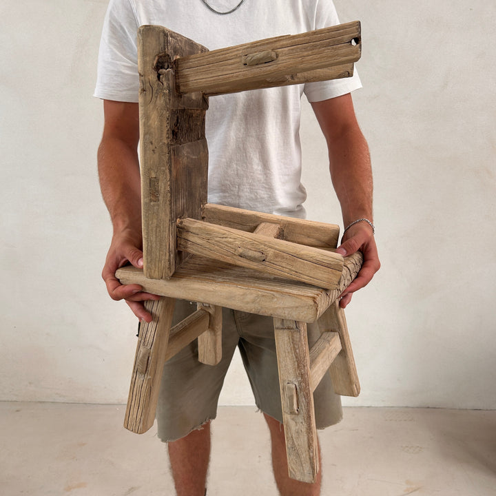 Antique rustic wood footstool | Chatsworth