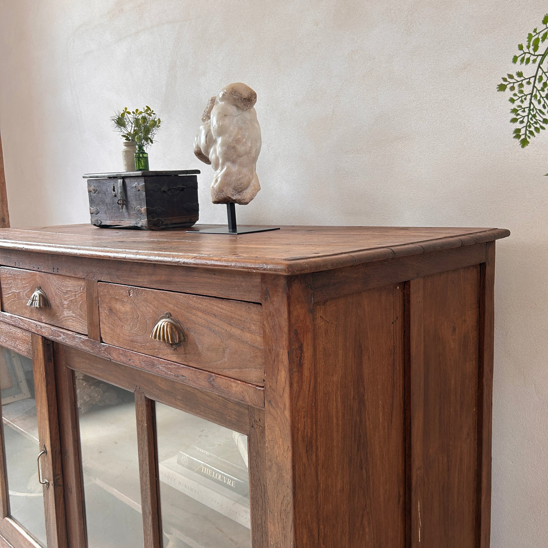 Antique Glazed Dark Wood Teak Sideboard With Drawers | Selena