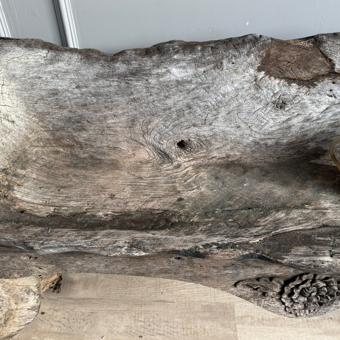 Antique Indonesian weathered carved bench