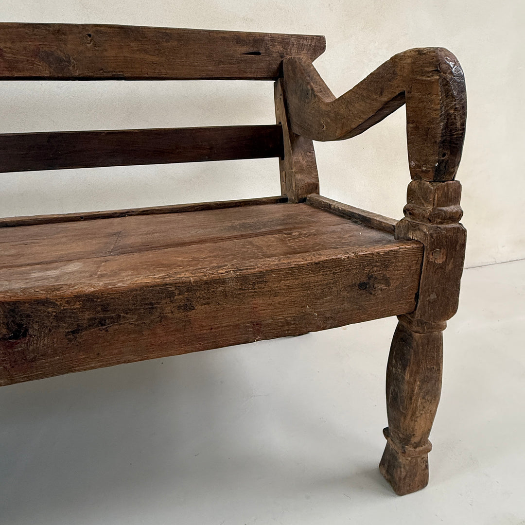 Large antique hand carved wooden bench