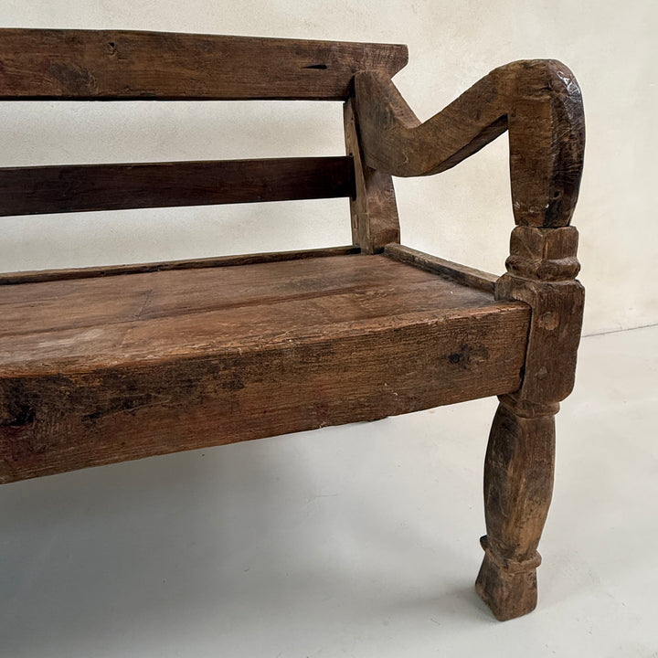 Large antique hand carved wooden bench