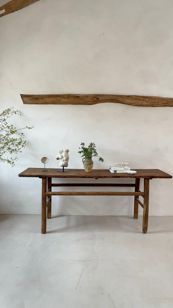 Extra Large Antique Elm Console Table Dark Wood | Cliveden