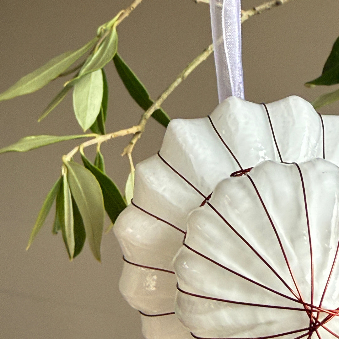 White Glass &amp; Copper Bauble Christmas Decoration