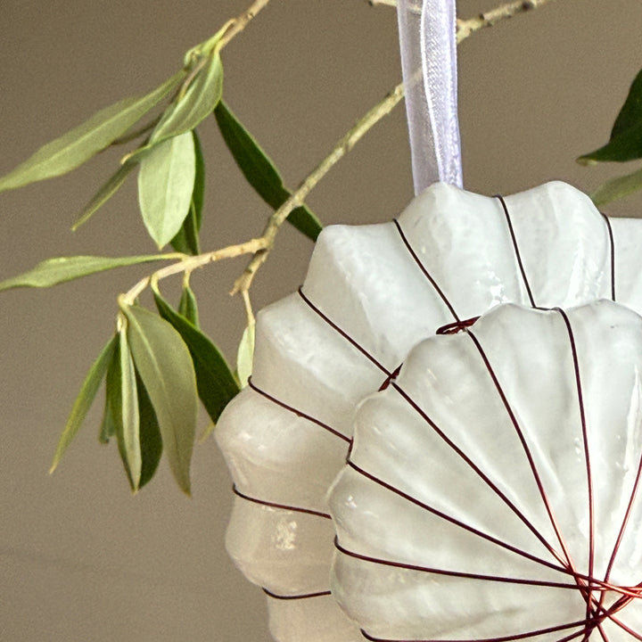White Glass &amp; Copper Bauble Christmas Decoration