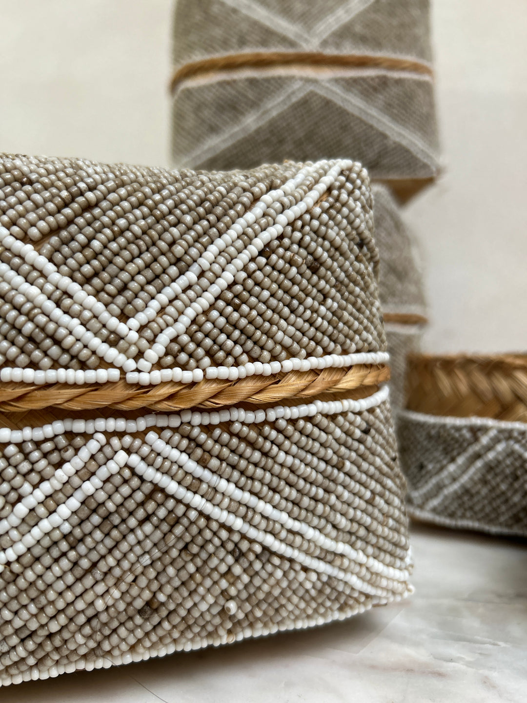 Handwoven beaded storage box | Laili