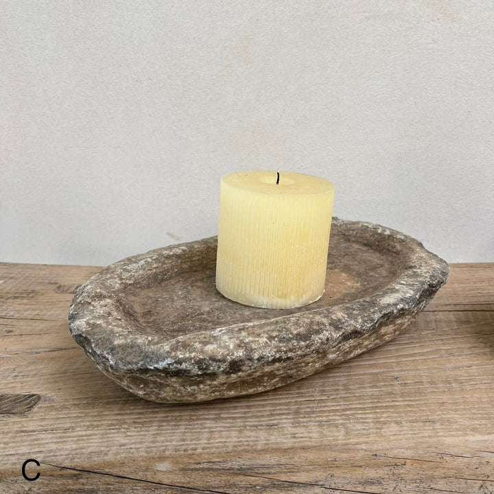 Antique hand-carved stone oval bowls